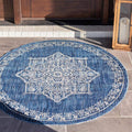 Unique Loom Outdoor Traditional Collection Area Rug - Antique (4' 1" Round, Blue/ Gray)