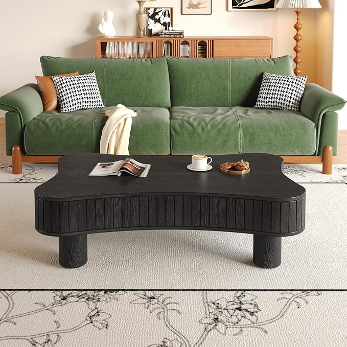 42.5'' Modern Lift Top Coffee Table for Living Room, Solid Wood Center Table, Fluted Panel Design, Storage Compartments, 42.5x27.2 Inch Surface, Hydraulic Lift Mechanism, Easy Assembly (Black)