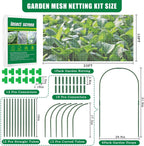 10 X 33 FT Garden Mesh Netting Kit Pest Barrier for Raised Beds, Fruit Tree Netting with 6 Sets Garden Hoops & 12 Clips for Cicadas Bird Insect, Blueberry Bush Netting Cover for Garden Protection