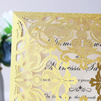Hosmsua 6.3 x 6.3 Inch 50PCS Gold Glitter Laser Cut Wedding invitation Cards with Envelopes Hollow Lace Rose Invitation for Engagement Wedding Bridal Shower Invite (Gold Glitter)