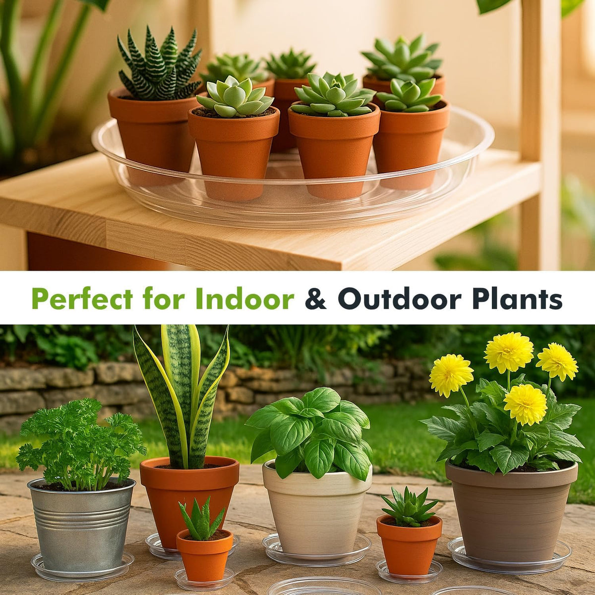 100 Packs 6 Inches Clear Plant Saucers for Indoor Outdoor Use Heavy Duty Plastic Plant Trays for Planter Bulk Flower Pot Drip Trays to Catch Water, 4 to 20 Inch