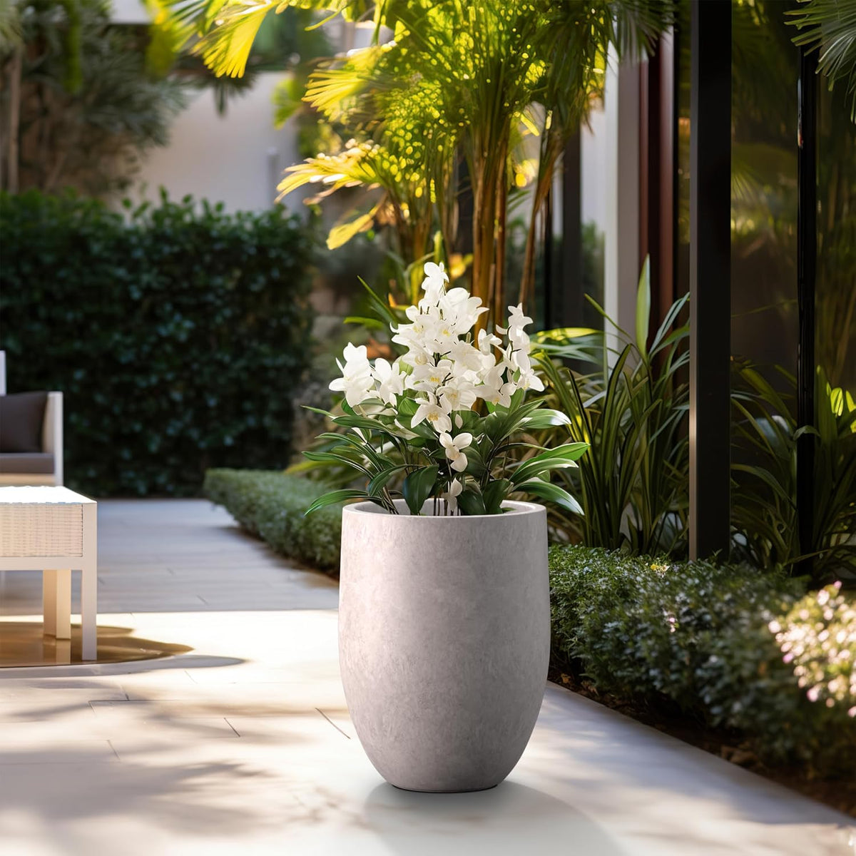 Kante Tall Concrete Planter, 21.7-Inch Height Light Gray Large Indoor Outdoor Plant Pot with Drainage Hole for Patio Garden Home, Modern Decor for Flowers and Tree