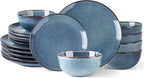 AmorArc Ceramic Dinnerware Sets for 6, 18 Pieces Handpainted Plates and Bowls Set, Scratch Resistant Stoneware Dishes Set, Dishwasher & Microwave Safe, Ceylon Blue