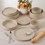 E-far Dinnerware Sets for 6, 18-Piece Stoneware Plates and Bowls Dish Set, Modern Kitchen Dinning Dishware, Chip and Scratch Resistant, Microwave & Dishwasher Safe, Speckled Khaki