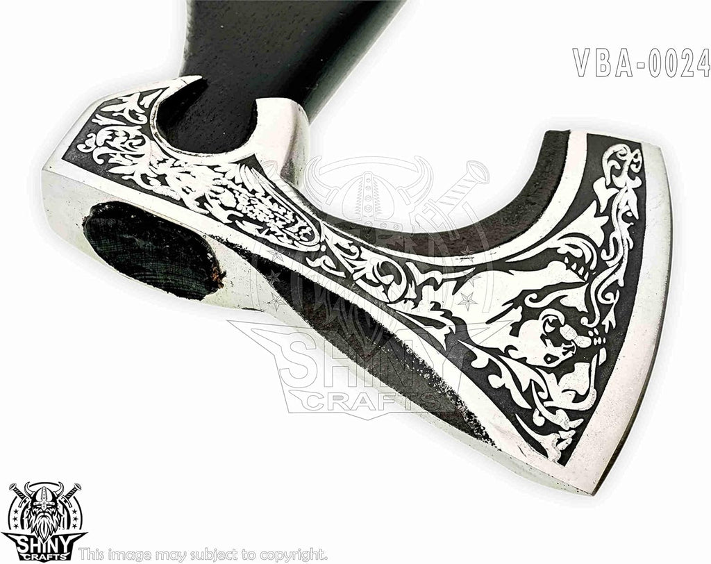 SHINY CRAFTS-Camping Axe Tomahawk Viking Bearded Axe Handmade Viking Axe with Ashwood Handle Viking Gifts for Men with Premium Quality Leather Sheath (SCA 24)