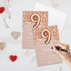 9th Birthday Invitation Cards, Rose Gold Glitter 9th Birthday Party Invites, Kids Happy Birthday Party Decorations Supplies, 20 Fill-in Cards with Envelopes for Boys or Girls Party Celebration - C01