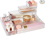 Vtopmart 7 PCS Clear Drawer Organizers Bins, 4-Size Stackable Makeup and Vanity Drawer Organizer Trays, Acrylic Bathroom Drawer Storage Containers for Cosmetic, Office Supply, Kitchen Utensils Gadgets