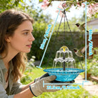 Hanging Solar Bird Bath Fountain - 3 Layers Outdoor Hanging Bird Bath with Solar Fountain, Hanging Bird Bath with Flowing Water for Outdoors Patio Backyard Lawn Garden Decor (Blue)