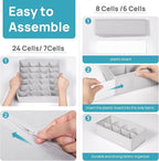 Vtopmart 4 Pack Underwear Drawer Organizers Set, 6+7+8+24 Cells Clothes Drawer Dividers Dresser Organizers Bins for Socks, Bras, Scarves, Ties, Non-Woven Fabric Storage Boxes for Closet, Nursery