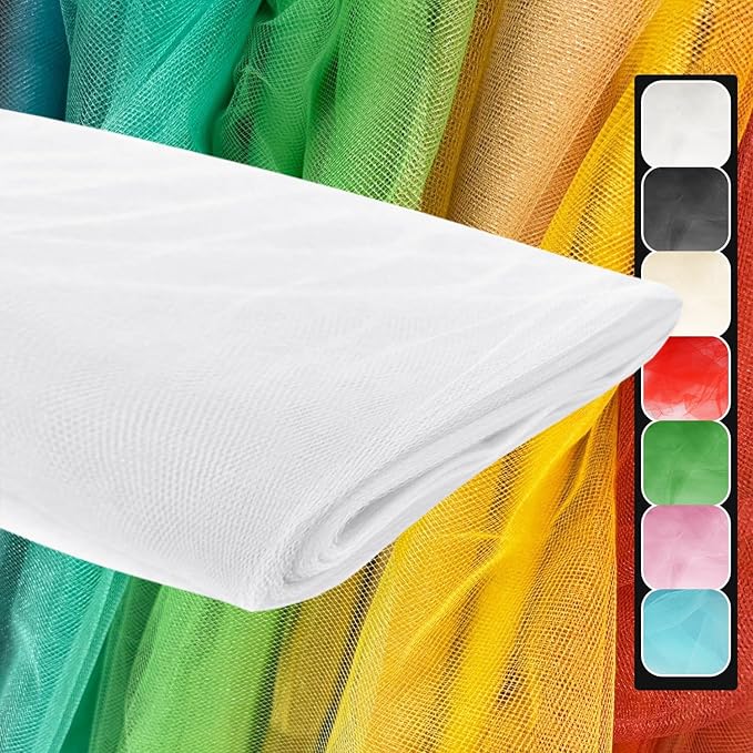 108" White Tulle Fabric Roll, Extra Large Matte Tulle Netting Bolt for Wedding Ceiling Drapes Arch Banquet Party Decorations Tutu Skirt Baby Shower DIY Crafts Gift Wrapping (10 Yards, White)