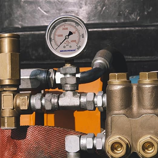 MEASUREMAN 2-1/2" Dial Size, Glycerin Filled Pressure Gauge, 0-6000psi/kpa, 304 Stainless Steel Case, 1/4" NPT Lower Mount