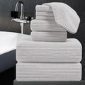 8-Piece Premium Towel Set for Bathroom|2 Oversized Large Bath Sheet,2 Hand Towels,4 Washcloths|Soft Cozy Highly Absorbent Fast Dry Microfiber Shower Towel Set for Hotel Bathroom Essentials,Beige White