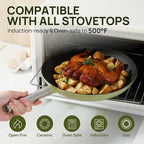 KOKHUB Non Toxic Frying Pan Set 3 Piece, Titanium Enameled Cast Iron Skillets, 8" 9.5" 11" Non Stick PFOA Free Cooking Pans, Dishwasher & Oven Safe Cookware, All Cooktops Compatible, Sage Green