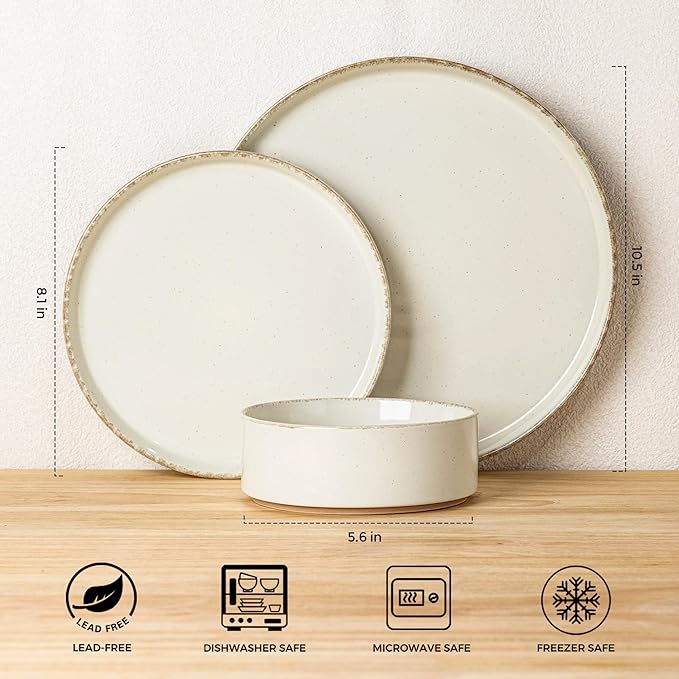 AmorArc Ceramic Dinnerware Sets for 8, 24 Pieces Handpainted Plates and Bowls Set with Rustic Terracotta Underside, Scratch Resistant Stoneware Dishes Set, Dishwasher & Microwave Safe
