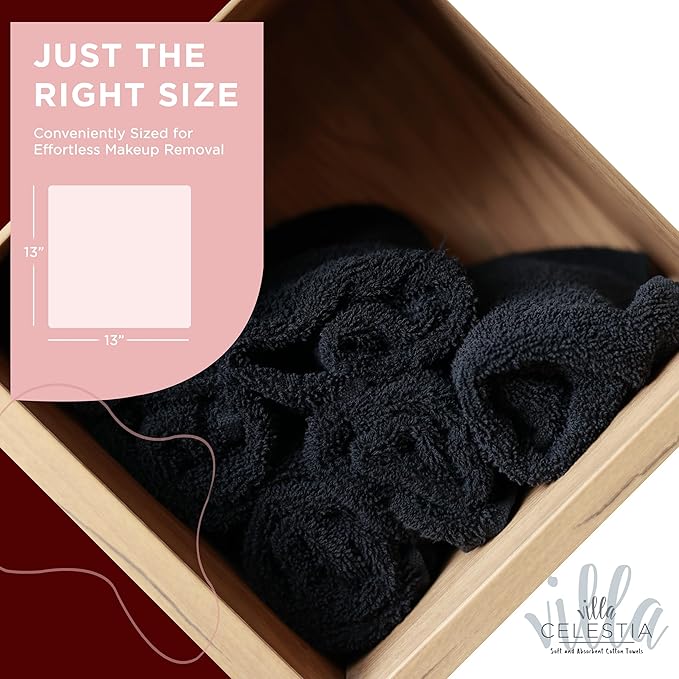 Black Makeup Remover Towels Set of 4, 100% Soft Cotton Reusable Luxury 4 Pcs Makeup Wipes for Face, Ideal for Salon, Bath, Hotel, Spa, Washcloths for Face Pack of 4 (12"X12")
