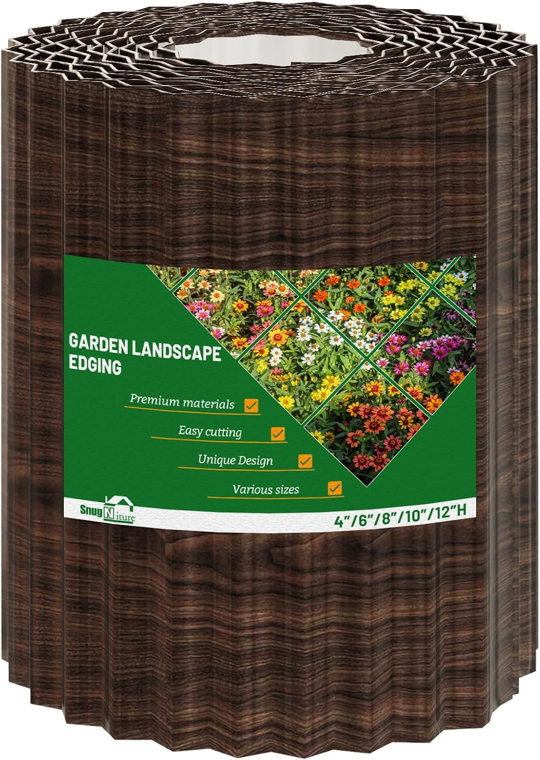 SnugNiture Corrugated Metal Garden Edging,10" x 20' Sturdy Lawn Edging Border,Landscape Edging Border for Lawn, Flower Bed,Garden and Yard(Brown)