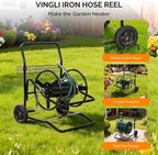 VINGLI 2-Wheel Garden Hose Reel Cart, Freestanding Water Hose Reel for Outside with Heavy Duty Portable Rolling Design Metal, 200FT Capacity for 3/4" Hose for Outdoor Use (Black)