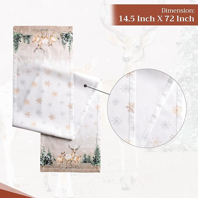 Maison d' Hermine Table Runner 100% Cotton Single Layer Table Runners 72 inches Long for Thanksgiving Christmas Decorations Home Kitchen Dining Party Wedding (Deer in The Woods, 14.5" x 72")