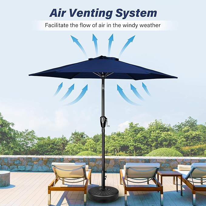 HealSmart 7.5ft Patio Umbrella with Push Button Tilt/Crank, Outdoor Table Market Yard Umbrella, 6 Sturdy Ribs for Garden, Deck, Backyard, Pool
