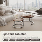 Nesting Tables Set of 2, 31.5" Round Coffee Table, Small Nesting Coffee Table with Adjustable Non-Slip Fee, Wood Grain Top Nesting Tables for Living Room, Bedroom (Wood Grain Brown)