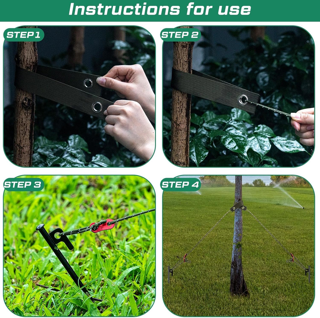 Sintuff 36 Pcs Heavy Duty Tree Stake Kits Stake and Support for Young Leaning Tree Anchor Straightening Kit, 15.8'' Support Straps, 11.8'' Steel Stakes, 13.12ft Rope(Army Green)
