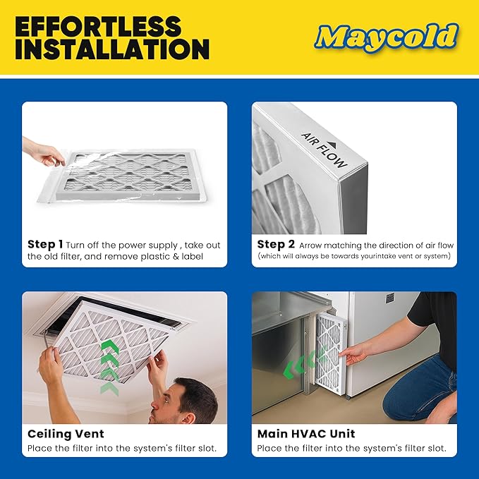 Maycold 20x25x1 MERV 8 Furnace Air Filters (6-Pack), Pleated HVAC AC Filter for Home or Office – Traps Dust, Lint & Pet Hair, Actual Size 19.70 x 24.70 x 0.75，Individually Wrapped in Plastic