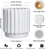 Ceramic Plant Pots - 9.6 Inch Ceramic Planters with Drainage Hole, Round Flower Pots for Indoor Plants, Modern Fluted Large Planter Outdoor, Home Room Decor, Gardening Gifts, White