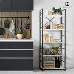 CAPHAUS 5 Tier Bookshelf, 24 Inch Width Free Standing Shelf, Bookcase Shelf Storage Organizer, Industrial Book Shelves for Home Office, Living Room, Kitchen, White Shelves & Metal Frame