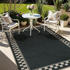 OJIA Easy Jute 5x7 Area Rugs, Washable Outdoor Patio Rug for Living Room Checkered Border Indoor Outdoor Rugs Farmhouse Non-Slip Black Carpet Geometric Rug for Backyard Entryway Dining Room