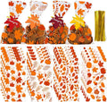 YUJUN 120 PCS Fall Cellophane Treat Bags,Maple Leaves Gift Goodie Candy Autumn Clear Cello Bags with 60 Pieces Maple Leaves Tags for Fall Autumn Thanksgiving Theme Party Favor Supplies(4 Styles)
