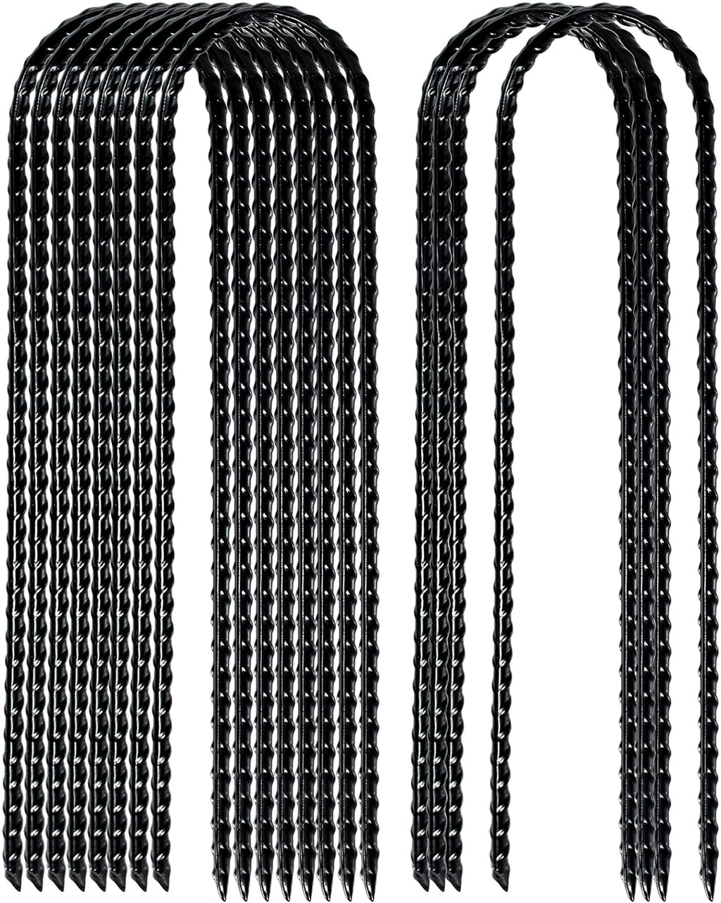 Nigh Coated Rebar Trampoline Wind Stakes Set of 12 Safety Ground Anchors Stakes Extra Heavy Duty Metal Landscape Staples 10 Inches Long (Black)