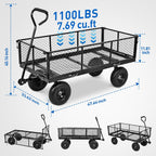 Yesker Steel Garden Carts - 1100lbs Dump Wagon with All Terrain Inflatable Wheels for Yard Lawn Farms Gardening - Heavy Duty Utility Outdoor Hauling Wheelbarrow