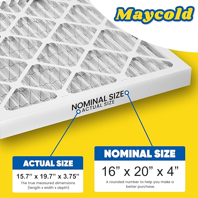 Maycold MERV 8 16x20x4 Furnace Air Filters (2-Pack), Pleated HVAC AC Filters – Actual Size 15.88” x 19.88” x 4.31”, For Residential or Office Use, Individually Wrapped in Plastic