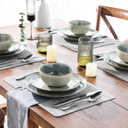 AmorArc Ceramic Dinnerware Sets for 4, 12 Pieces Handpainted Stoneware Plates and Bowls Set, Scratch Resistant Dishes Set, Dishwasher & Microwave Safe, Reactive Color