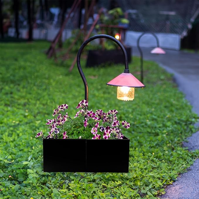 AuldHome Design Umbrella Planter for Patio Table (Black Square), w/Umbrella Hole, Enamelware Rectangular Planter Pots