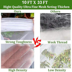 Garden Mesh Netting Kit, 10 * 33ft Ultra Fine Netting with 6pcs Garden Hoops for Raised Beds, Plants Cover Net for Vegetable Fruit, Animals Barrier Protection Greenhouse Row Cover