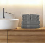 Avalon Towels Luxury 8 Piece Towels Set, 2 Bath Towels, 2 Hand Towels and 4 Washcloths, 600 GSM 100% Ring Spun Cotton Highly Absorbent Bathroom Towel Set, Ideal for Hotel, Spa and Gym (Grey)