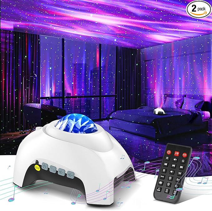 Northern Galaxy Light Aurora Projector with 33 Light Effects, Night Lights LED Star Projector for Bedroom Nebula Lamp, Remote Control, White Noises, Bluetooth Speaker for Parties(White)