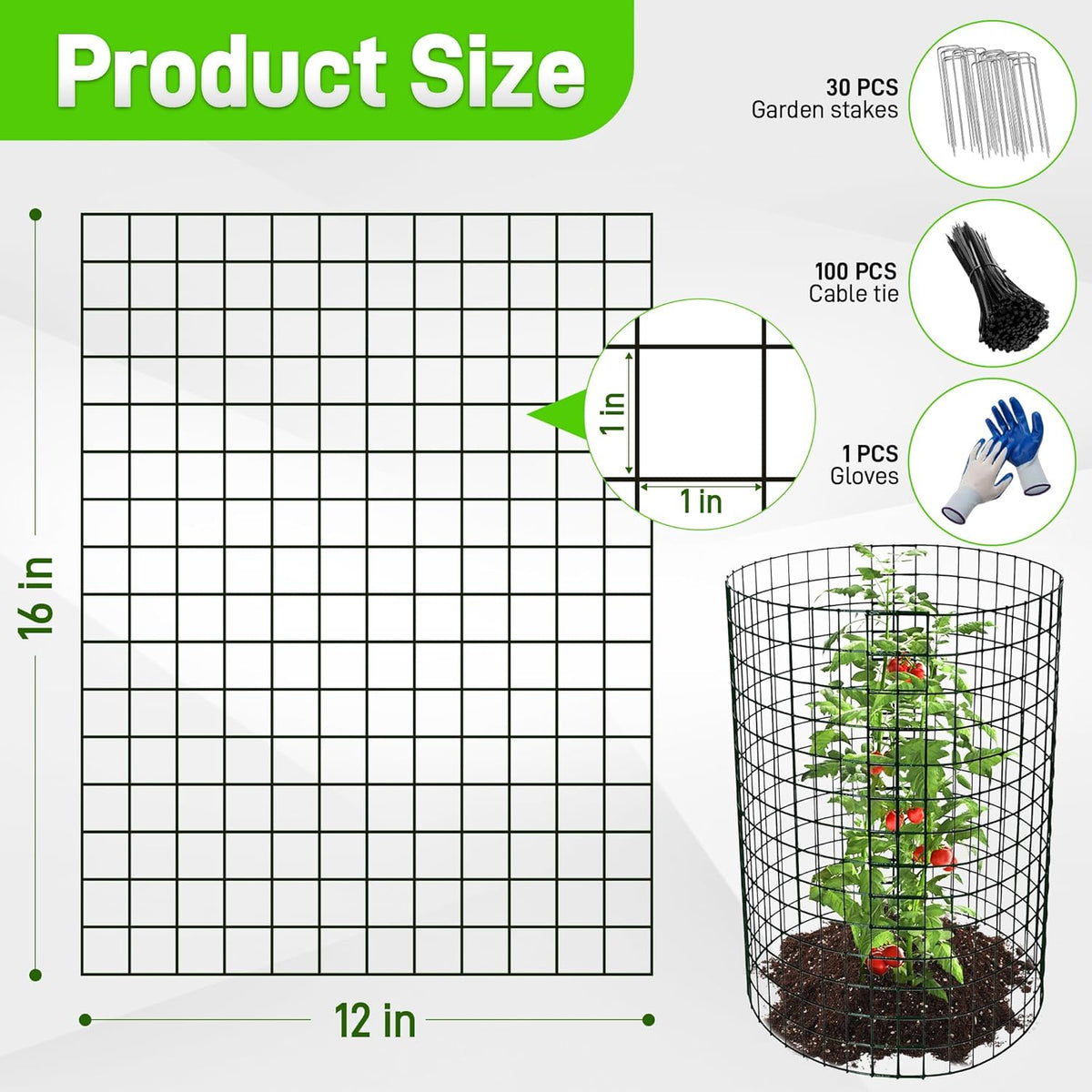 8 Pack Plant Protectors from Animals, 16"x 12" Wire Plant Protector, Wire Cages for Plants with Stakes and Cable Ties, Metal Plant Cages for Plants, Vegetables, Flowers