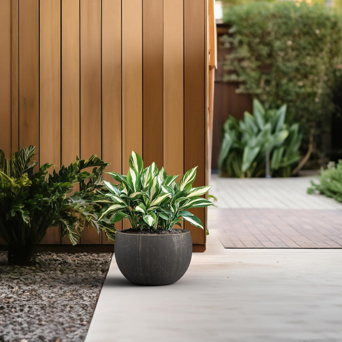 Kante 19.9" Dia Round Concrete Planter, Outdoor/Indoor Large Bowl Plant Pots with Drainage Hole and Rubber Plug for Garden Patio Balcony Home, Oil Rubbed Bronze