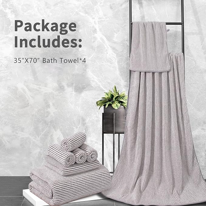 4 Piece Bath Towel Set 35"x70"Oversized Bath Towel for Bathroom Ultra Soft Fluffy Extra Large Bath Sheet Luxury Premium Bathroom Towel Highly Absorbent Quick Dry Shower Towel for Hotel Spa,Brown White