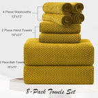 8 Piece Large Yellow Family Bath Towel Set-2 Oversized Bath Towel Sheets,2 Hand Towels,4 Washcloths-600GSM Soft Highly Absorbent Quick Dry Beach Chair Towels Woven Towels for Bathroom Hotel and Spa
