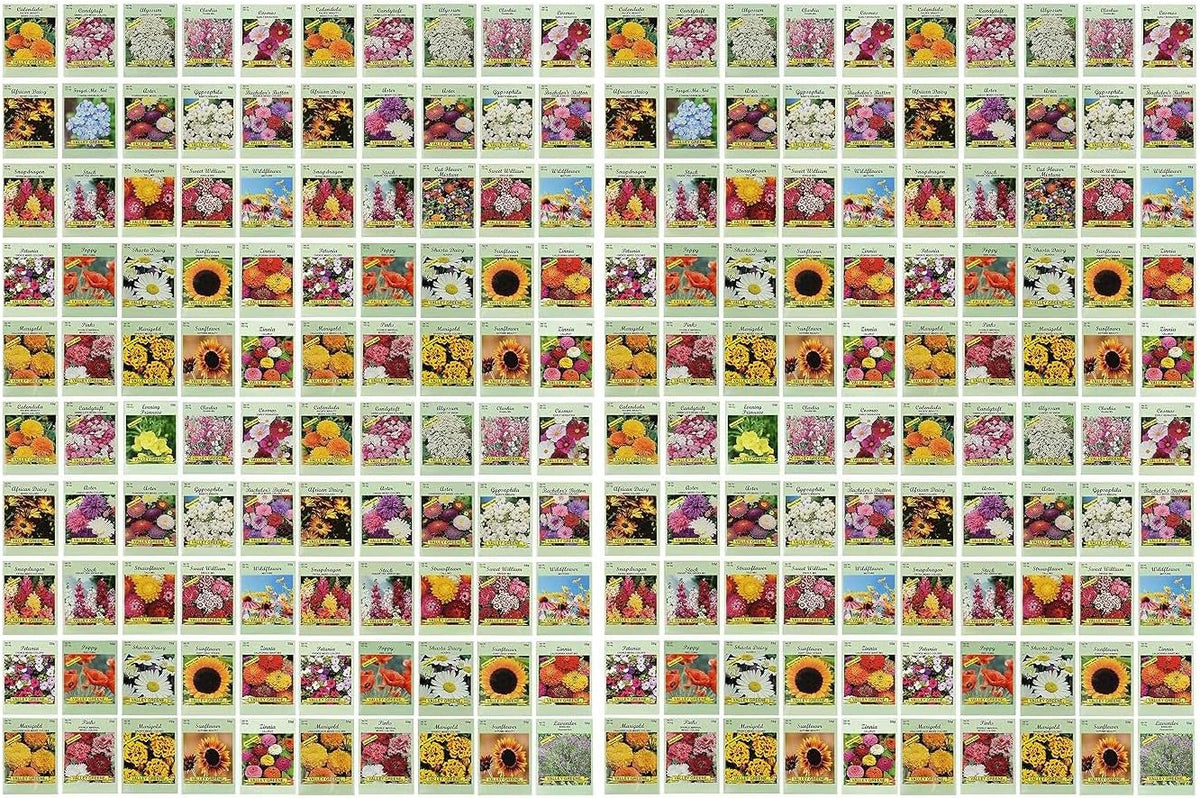 Set of 200 Flower Seed Packets - Flower Seeds in Bulk - 15 or More Varieties Available - Great for Creating Colorful Gardens (200)