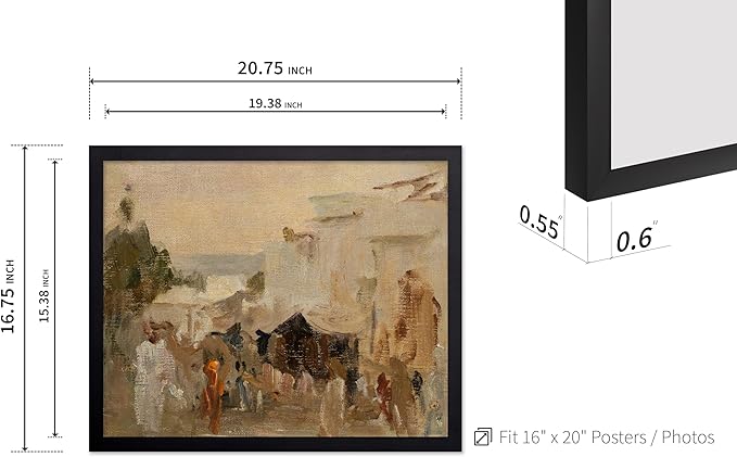 Poster Master Vintage The Bazaar Painting Poster - Retro Street in Udaipur Print - India Art - Cityscape Art - Farmhouse Art - Abstract Art - Office or Living Room Wall Decor, 16x20 Black Framed