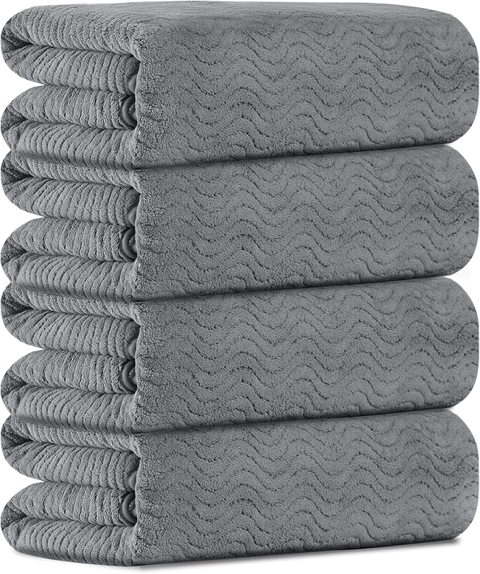 Bathroom Towels Set of 4, Oversized Bath Towels Extra Large 35x70 Inch Shower Towels Highly Absorbent Quick Dry Towel Textured Soft Bath Sheet Towels for Adults Fitness Camping Spa Grey