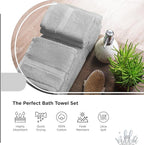 100% Combed Cotton Bathroom Towel Set of 8- 2 Bath Towels, 2 Hand Towels, 4 Wash Cloths, Sustainable, Soft, Highly Absorbent 8 Piece Cotton Bath Towel Set Ideal for Hotels, Spa, Bathroom, Dorm, Silver