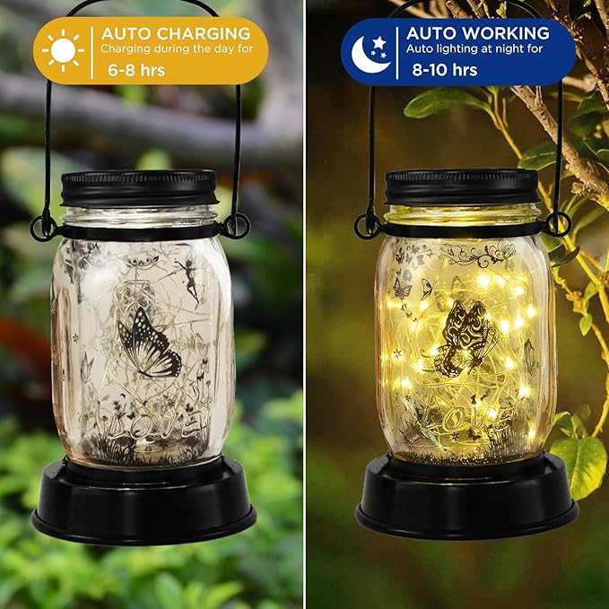 Styleonme Decor Outdoor Lantern, Solar Waterproof Butterfly Lights, Gifts for Women Mom Grandma, Butterfly Lovers Gifts, Hanging Butterflys Lanterns with Stake for Yard Corridor Garden Decor