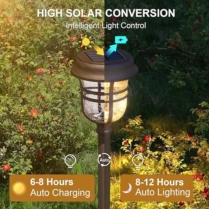 XMCOSY+ Solar Pathway Lights Outdoor 6 Pack, 2 Lighting Modes Warm White & RGB Auto Color Changing LED Solar Powered Garden Lights IP65 Waterproof for Yard Walkway Driveway Landscape Lawn Decorative