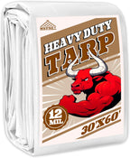 Tarp 30x60 ft Heavy Duty 12mil 100% Waterproof High Durability Multipurpose,Uv Resistant,White Tarp Suitable for Swimming Pools, Boats, Camping, Courtyards, Etc -by MVPNET