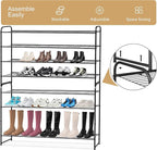 KEETDY 4-Tier Long Shoe Rack for Closet, Wide Shoe Organizer for Closet Floor Storage, Stackable Shoe Rack for Entryway Metal Shoe Shelf for 30 Pairs Men Sneakers with Wire Grid for Bedroom, Black